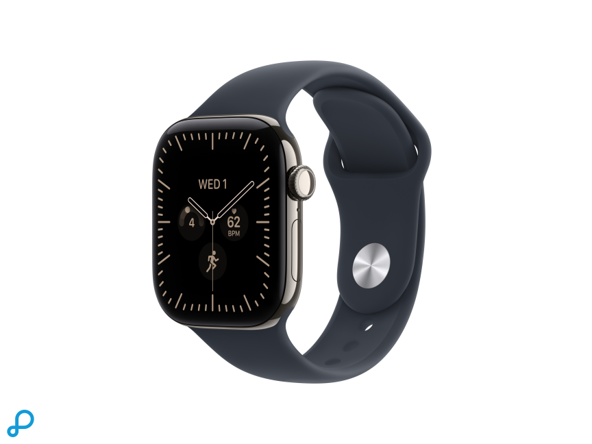 Apple Watch Series 12 GPS + Cellular 42mm Natural Titanium Case with Navy Blue Sport Band - M/L