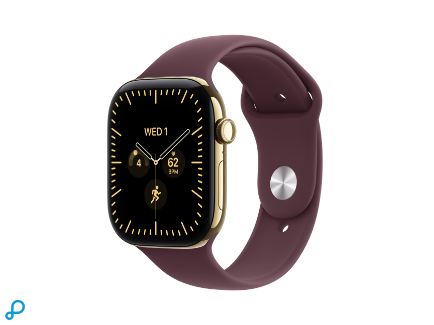Apple Watch Series 12 GPS + Cellular 42mm Radiant Gold Titanium Case with Burgundy Sport Band - M/L