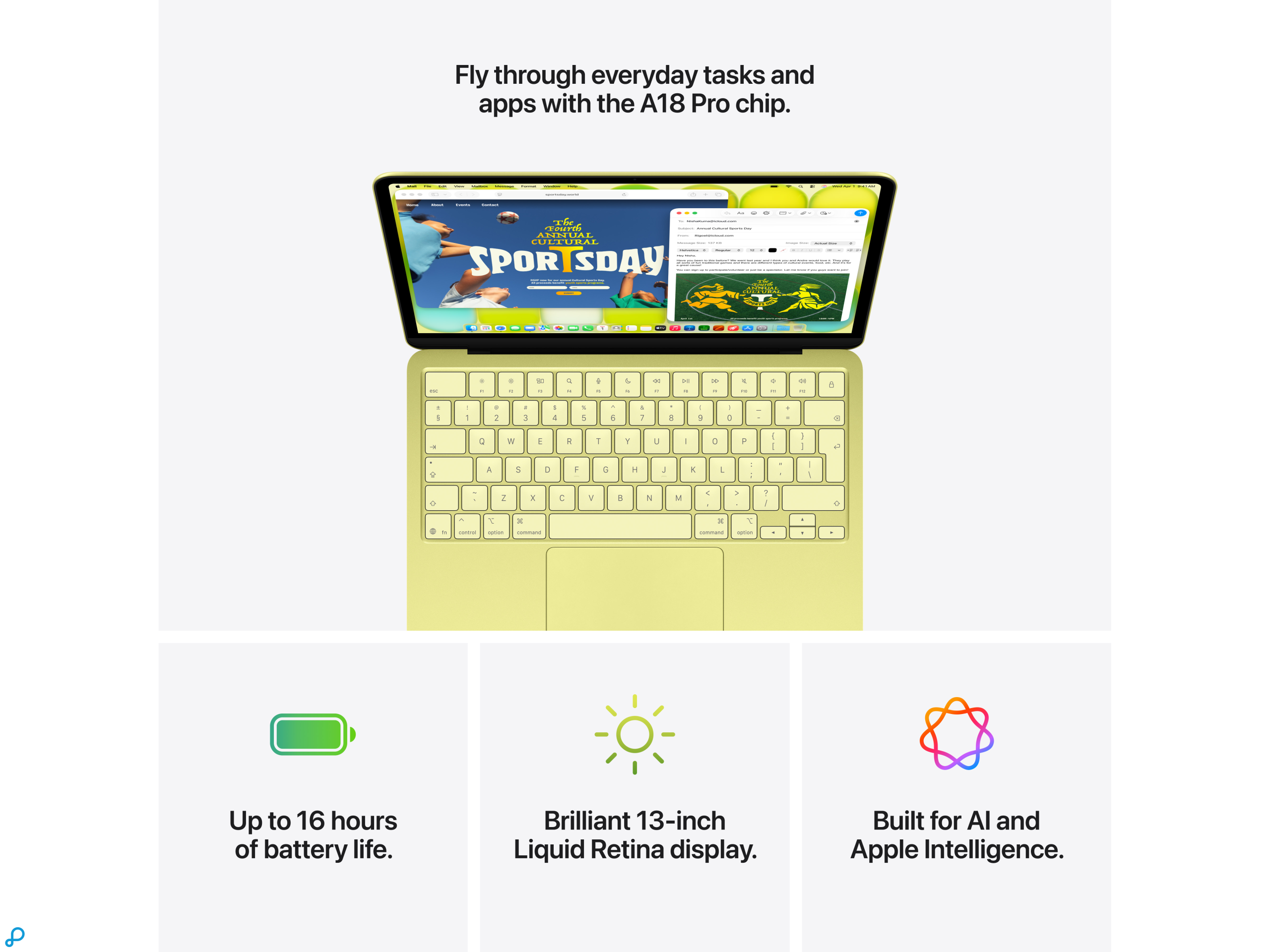 13-inch MacBook Neo: Apple A18 Pro chip met 6-core CPU en 5-core GPU, 8GB, 256GB SSD - Zilver.-6