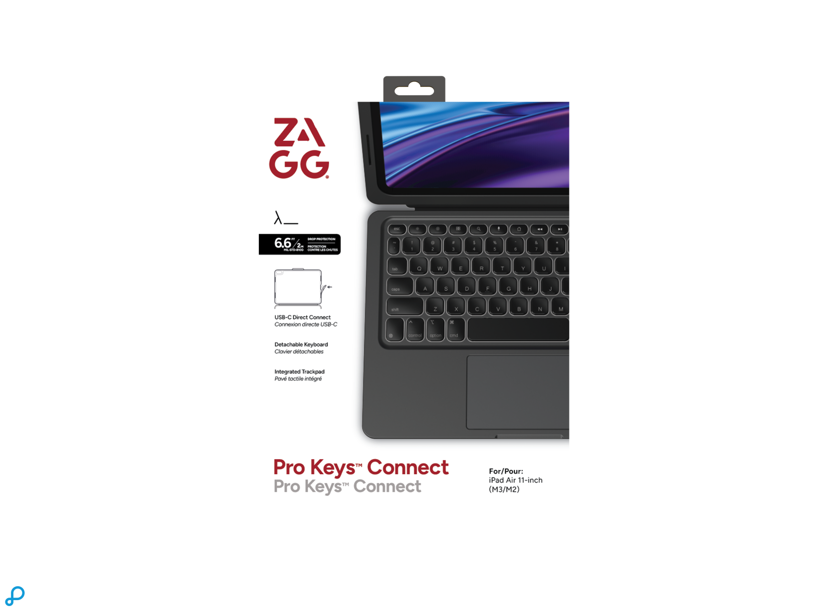 Zagg Pro Keys 2 Connect Keyboard Case For Apple iPad Air 11" (M2) Black Qwerty UK-7