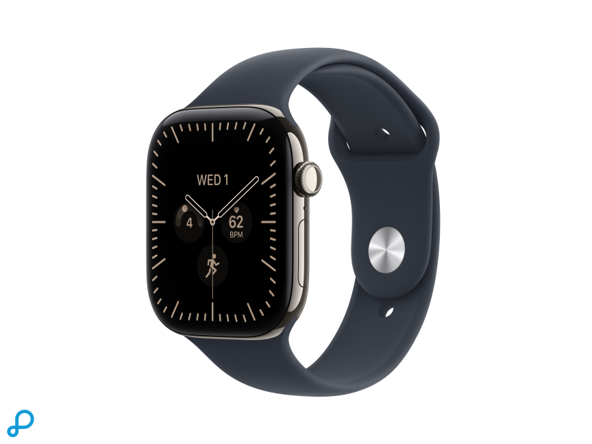 Apple Watch Series 12 GPS + Cellular 46mm Natural Titanium Case with Navy Blue Sport Band - M/L