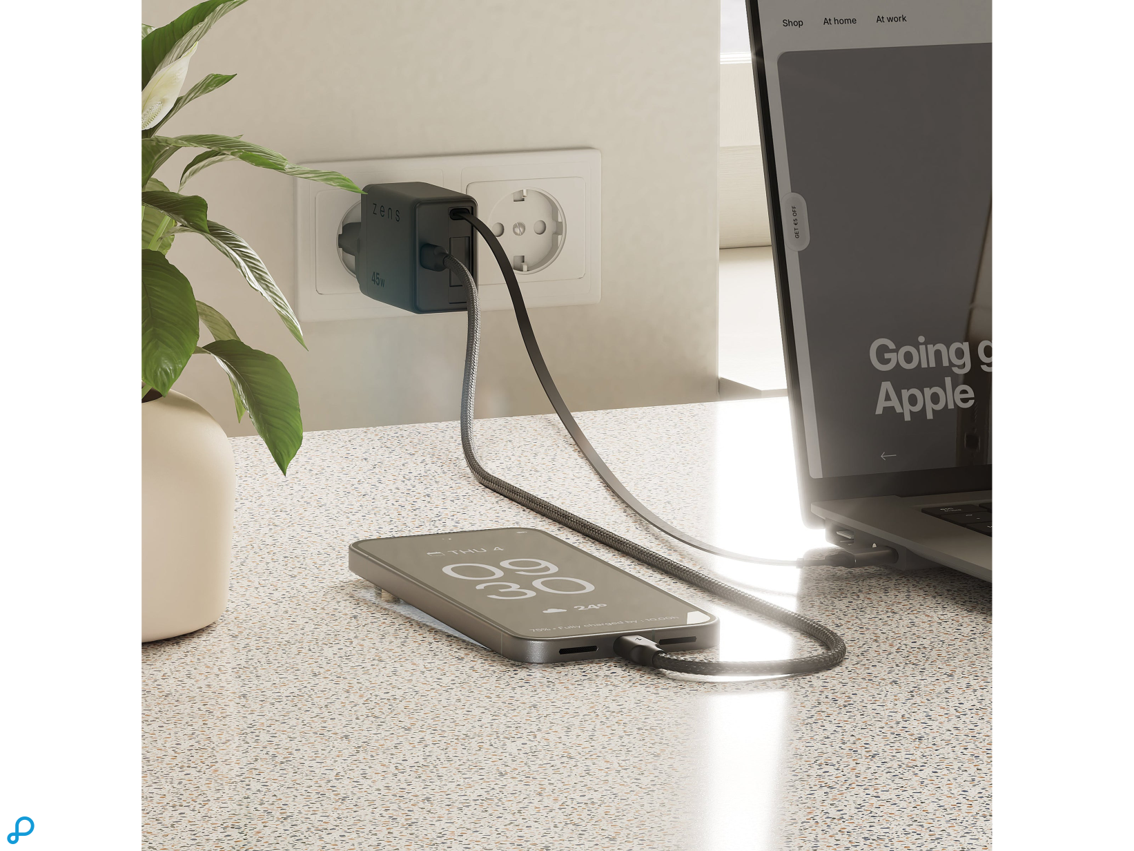 Zens USB-C 45W PD Lader USB-C Retractable Kabel Zwart-3