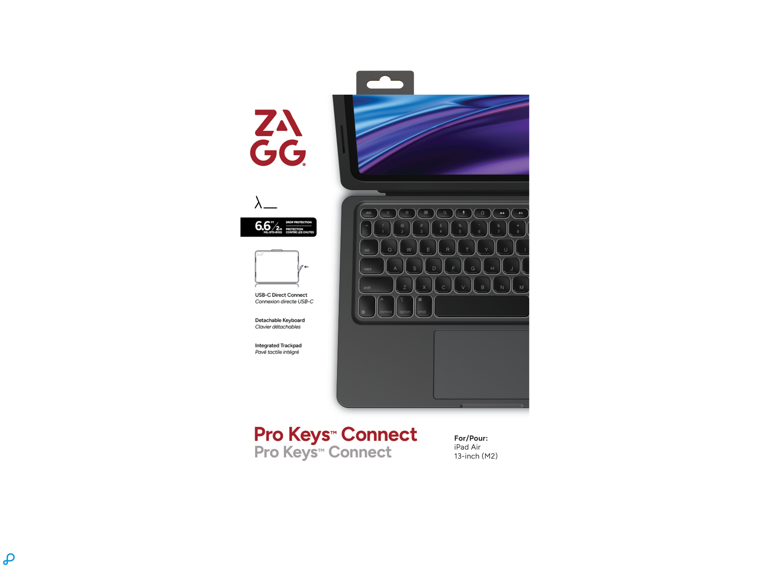 Zagg Pro Keys 2 Connect Keyboard Case For Apple iPad Air 13" (M2) Black Qwerty UK-7