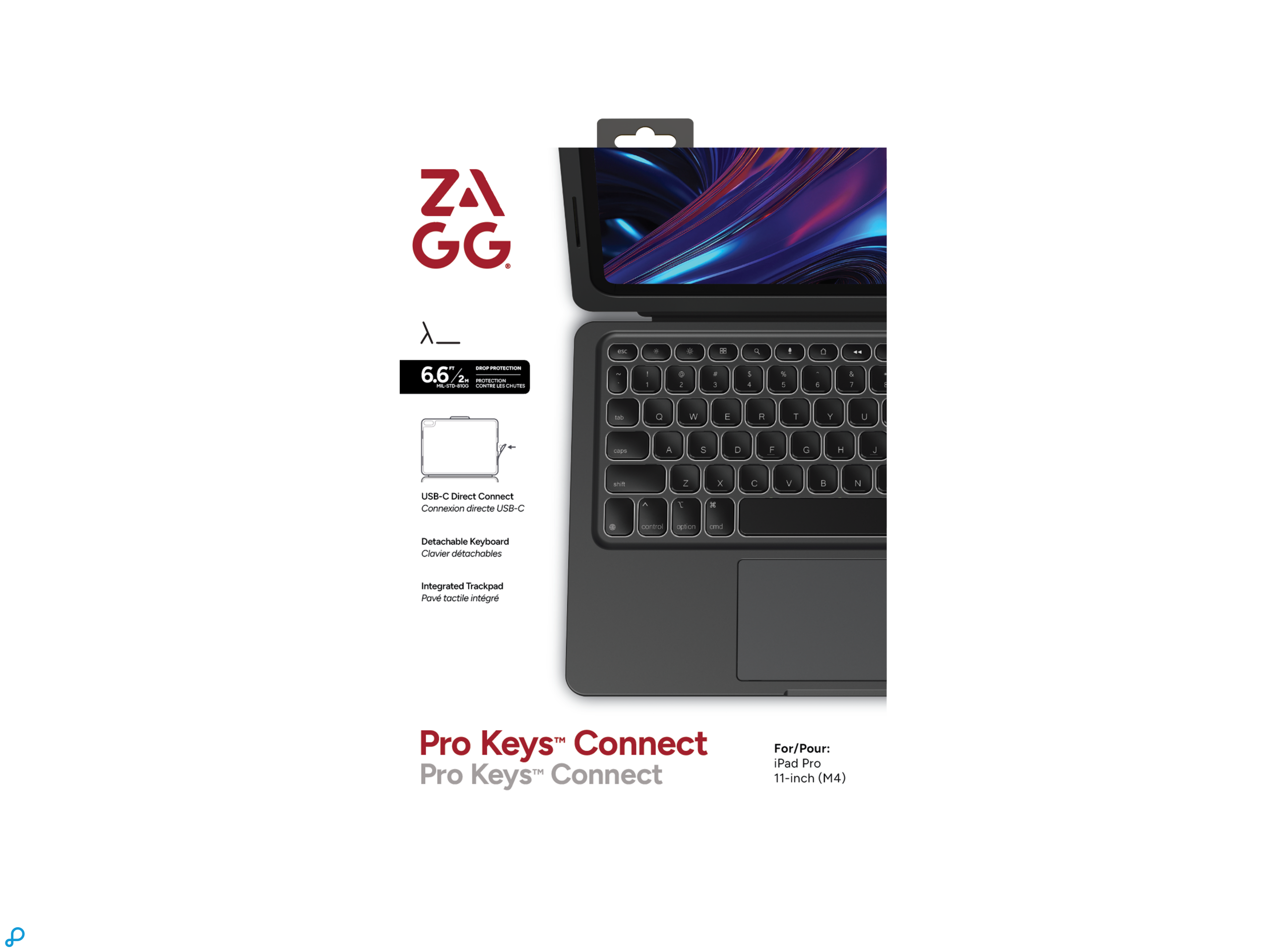 Zagg Pro Keys 2 Connect Keyboard Case For Apple iPad Pro 11" (M4/M5) Black Qwerty UK-7