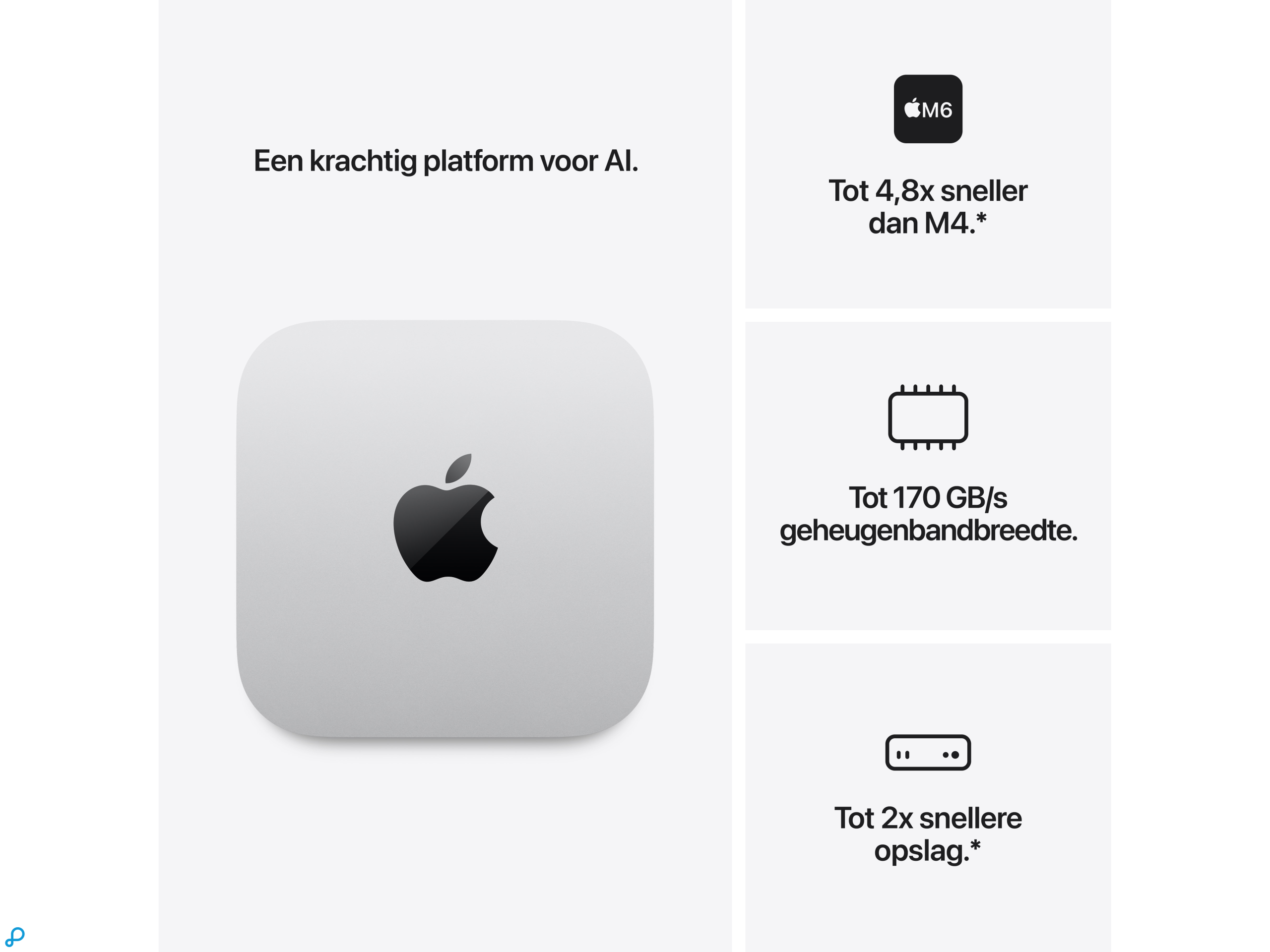 Mac mini: Apple M6 chip met 12-core CPU en 12-core GPU, 16GB, 512GB SSD-2