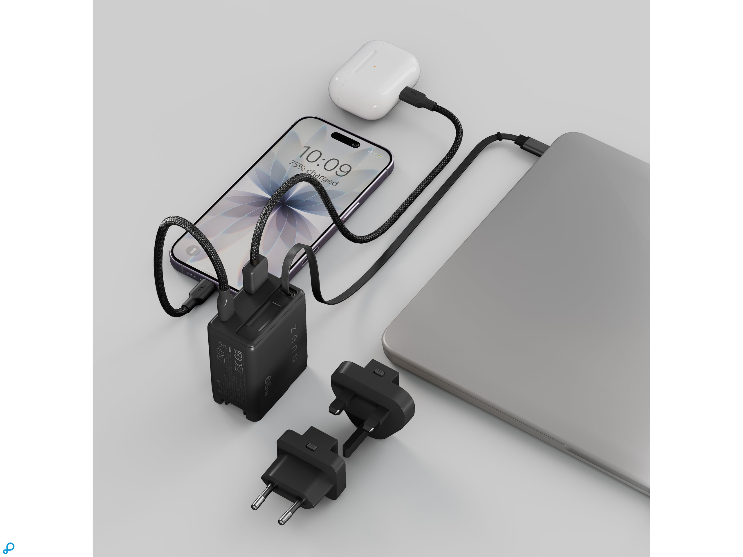 Zens USB-C 65W PD Lader USB-C Retractable Kabel Zwart-2
