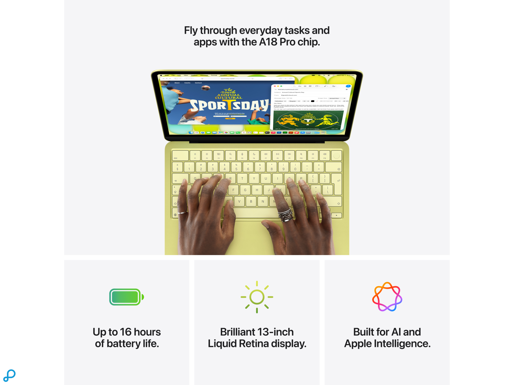 13-inch MacBook Neo: Apple A18 Pro chip met 6-core CPU en 5-core GPU, 8GB, 512GB SSD, Touch ID - Blos-6