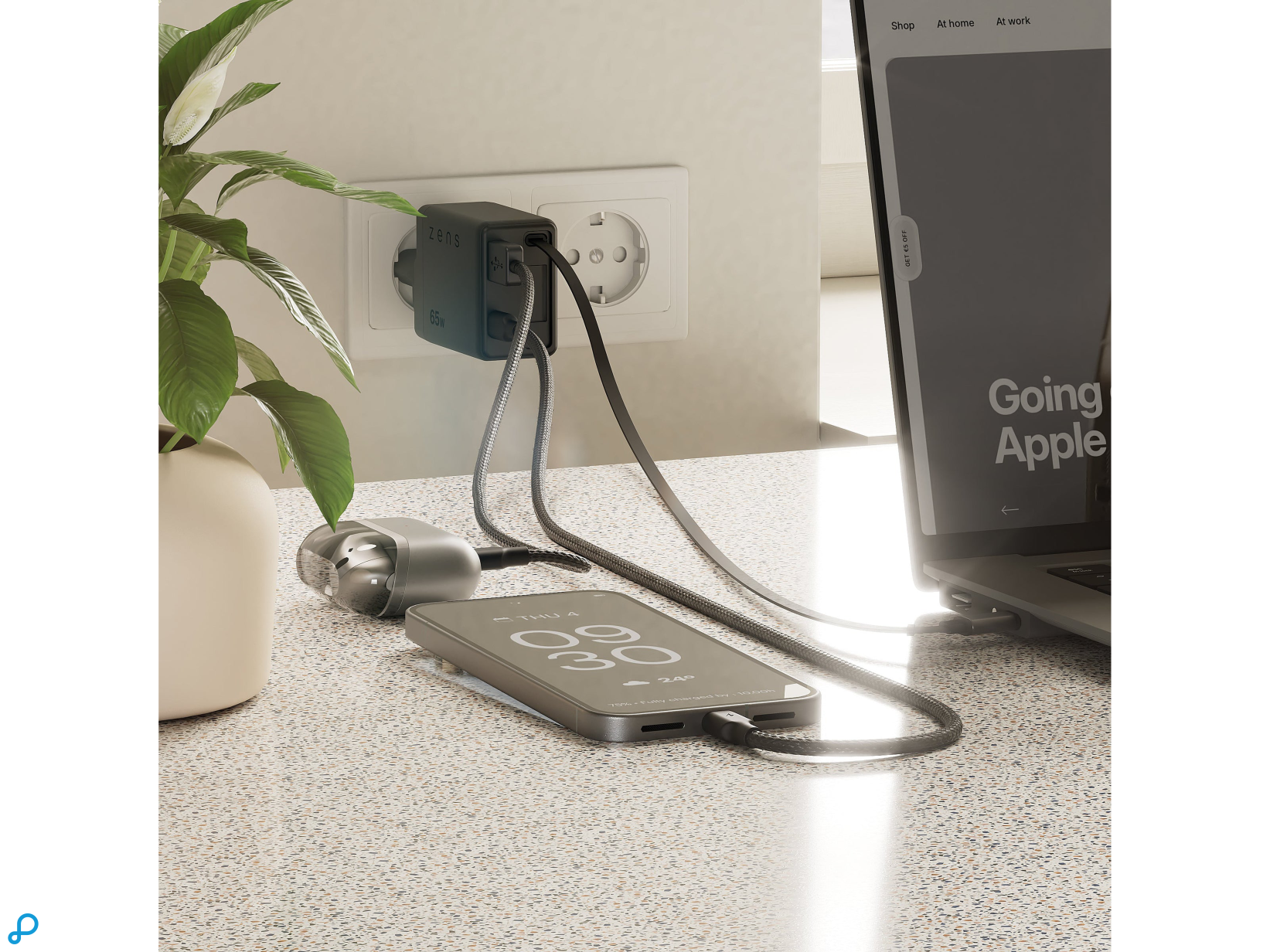 Zens USB-C 65W PD Lader USB-C Retractable Kabel Zwart-3