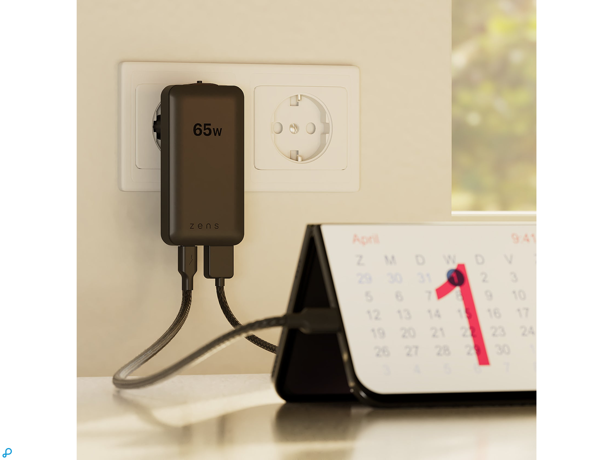 Zens USB-C 65W PD Platte Lader 1x USB-C en 1x USB-A Zwart-3