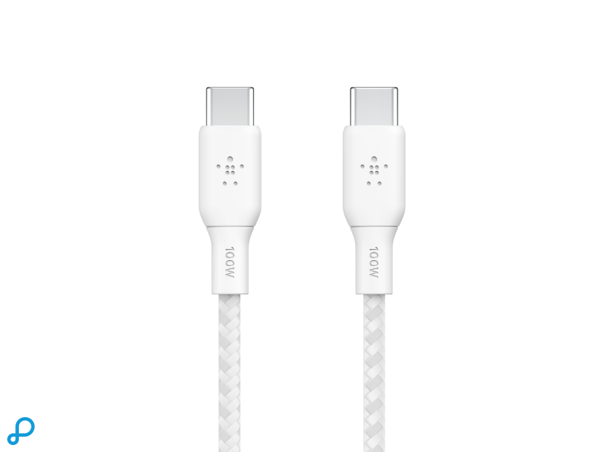 Belkin 100w USB-C Naar USB-C Gewoven Kabel 2M Wit