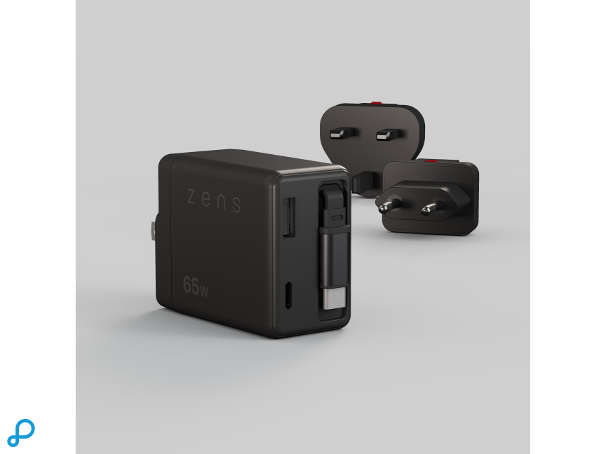 Zens USB-C 65W PD Lader USB-C Retractable Kabel Zwart