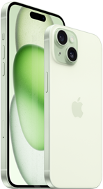 6,7-inch iPhone 15 Plus en 6,1-inch iPhone 15 naast elkaar, ter vergelijking van de grootte.
