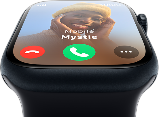 Vooraanzicht van een Apple Watch waarop een telefoontje binnenkomt.