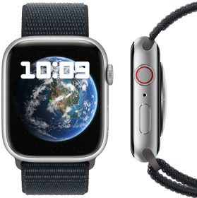Een voor- en zijaanzicht van de nieuwe CO₂‑neutrale Apple Watch.