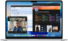MacBook Air, screen shows Notion, Jira, and Zoom open in three separate windows, to show that macOS enables running multiple apps smoothly