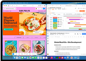 MacBook Air, screen shows Figma, Zoho, and Quip open in three separate windows, to demonstrate multitasking