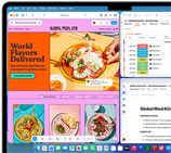 MacBook Air, screen shows Figma, Zoho, and Quip open in three separate windows, to demonstrate multitasking