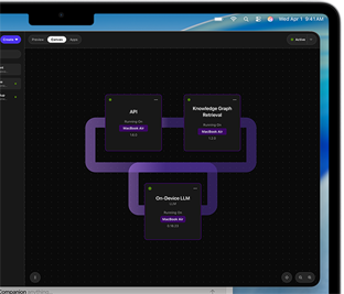 MacBook Air met op het scherm een Large Language Model-workstream in WebAI