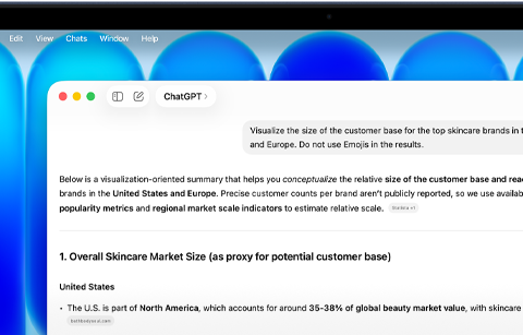 MacBook Neo met AI op het scherm, gebruiker vraagt ChatGPT om informatie over wettelijke voorschriften in de huidverzorgingssector