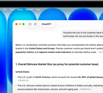 MacBook Neo met AI op het scherm, gebruiker vraagt ChatGPT om informatie over wettelijke voorschriften in de huidverzorgingssector