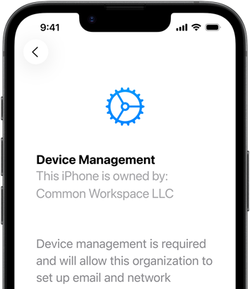 Partial view of iPhone 17e in portrait orientation, displaying the Settings app with Device Management open