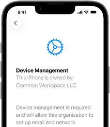Partial view of iPhone 17e in portrait orientation, displaying the Settings app with Device Management open