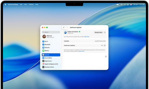 16‑inch MacBook Pro met M4 met een geplande software-update in Systeeminstellingen