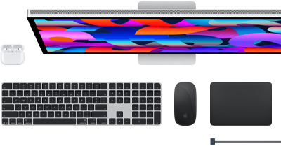 AirPods, Studio Display, Magic Keyboard, Magic Mouse, Magic Trackpad, MagSafe-oplaadkabel