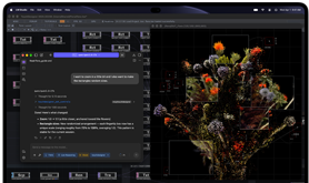 MacBook Pro met PROLED XDR-display, kleur spacezwart, op het scherm wordt een afbeelding gemaakt met TouchDesigner en LM Studio