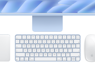 Magic Keyboard met Touch ID in de kleur blauw, Magic Trackpad en Magic Mouse