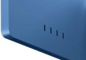 Achterkant van iMac in de kleur blauw, vier Thunderbolt 4-poorten