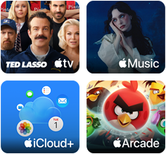 Apple One tiles — Apple TV, Apple Music, iCloud+ and Apple Arcade