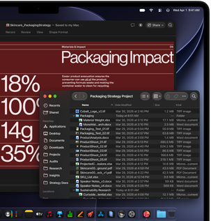 MacBook Pro screen showing PowerPoint being used to create a presentation