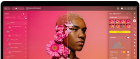 MacBook Pro-scherm met een foto van een persoon die wordt bewerkt in Pixelmator Pro