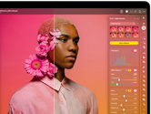 MacBook Pro-scherm met een foto van een persoon die wordt bewerkt in Pixelmator Pro
