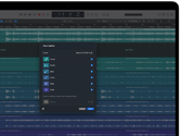 MacBook Pro, Logic Pro, geluidsgolfsporen, Stem Splitter-paneel, categorieën: zang, drums, bas, overige, elk met een afzonderlijke geluidsgolf